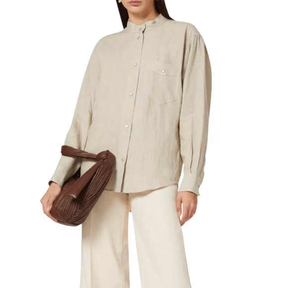 Isabel Marant Nauru Button Down Top Shirt Womens 34 Tan 2 US Linen Long Sleeve - Picture 1 of 12